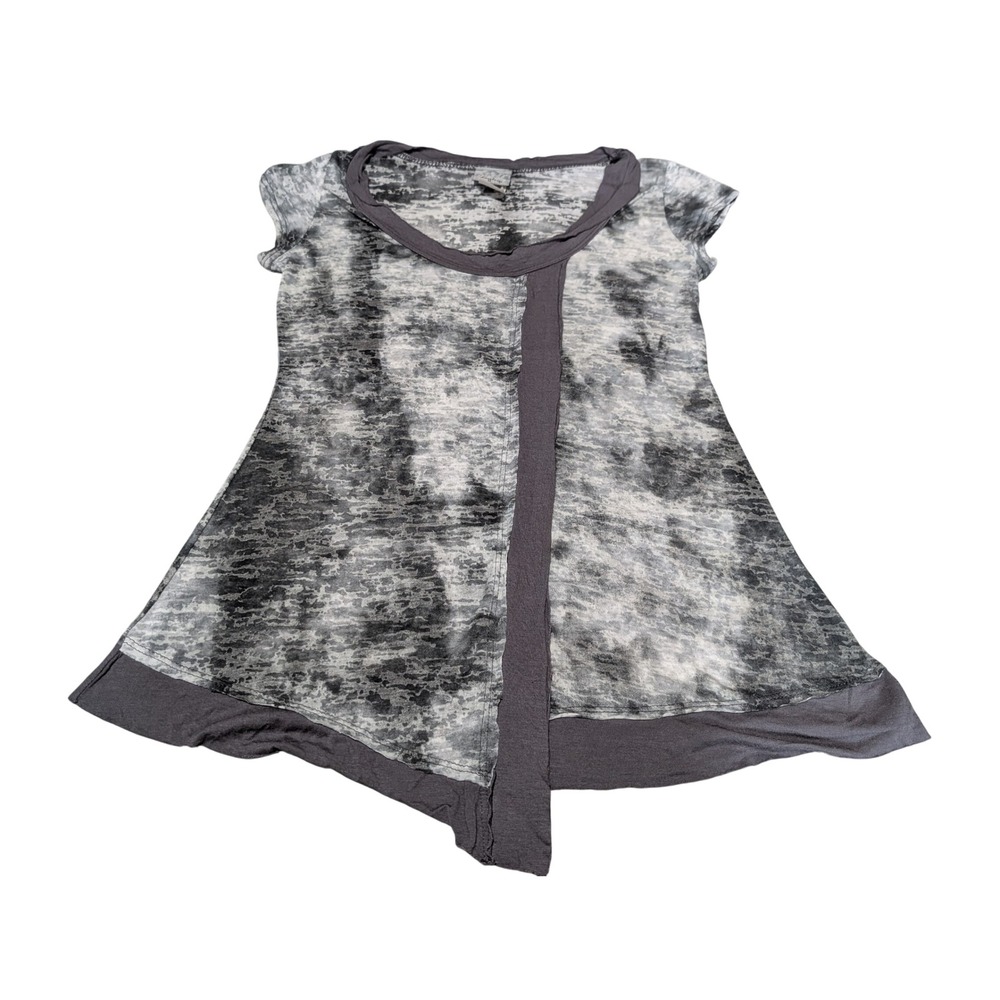 Daytrip Top Women M Gray Burnout Short Sleeve Asymmetrical Hem ST353 Grunge Y2K